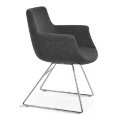 Bottega Wire Arm Chair -Chair Funiture Shop bottega wire arm chair dark grey wool chrome base angled