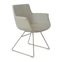 Bottega Wire Arm Chair -Chair Funiture Shop bottega wire arm chair light grey leatherette bone base angled