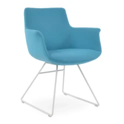 Bottega Wire Arm Chair -Chair Funiture Shop bottega wire arm chair turqouise wool chrome base angled