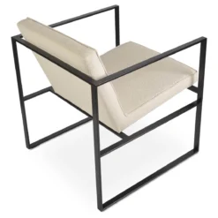 Cube Metal Lounge Armchair -Chair Funiture Shop cube metal lounge armchair off white boucle back angled