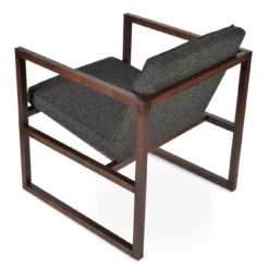Cube Wood Lounge Armchair -Chair Funiture Shop cube wood lounge armchair grey black boucle back angled