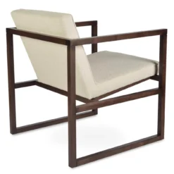 Cube Wood Lounge Armchair -Chair Funiture Shop cube wood lounge armchair off white boucle back angled