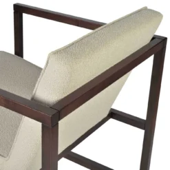 Cube Wood Lounge Armchair -Chair Funiture Shop cube wood lounge armchair off white boucle close up