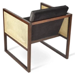 Cube Wood Wicker Lounge Armchair -Chair Funiture Shop cube wood wicker black velvet back angled