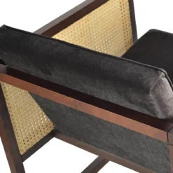 Cube Wood Wicker Lounge Armchair -Chair Funiture Shop cube wood wicker black velvet close up