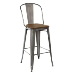 Rochelle High Back Stool With Wood Seat