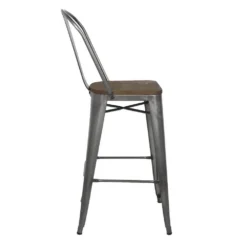 Rochelle High Back Stool With Wood Seat -Chair Funiture Shop rochelle high back stool with wood seat side