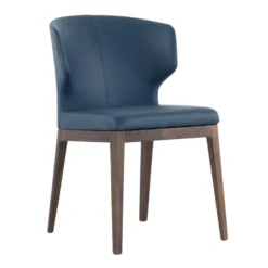 Thurston Leatherette Dining Chair With Wood Base -Chair Funiture Shop thurston leatherette dining chair with wood base blue